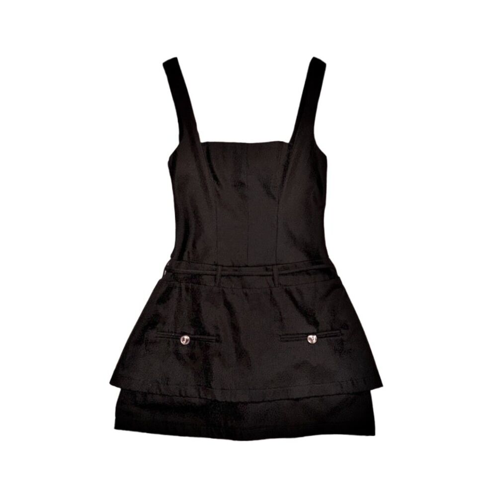 black structured square neck mini dress